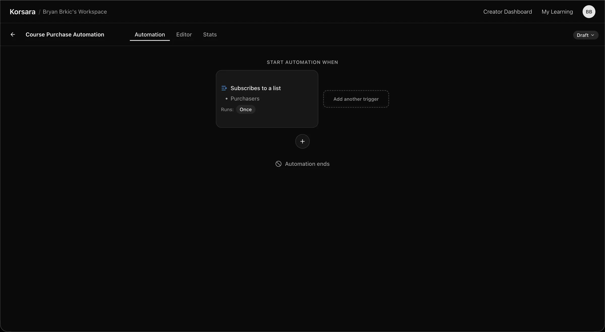 An automation trigger set to fire when a contact subscribes to the purchasers list.